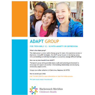 ADAPT GROUP  for Teen Girls 12-18 with Anxiety or Depression